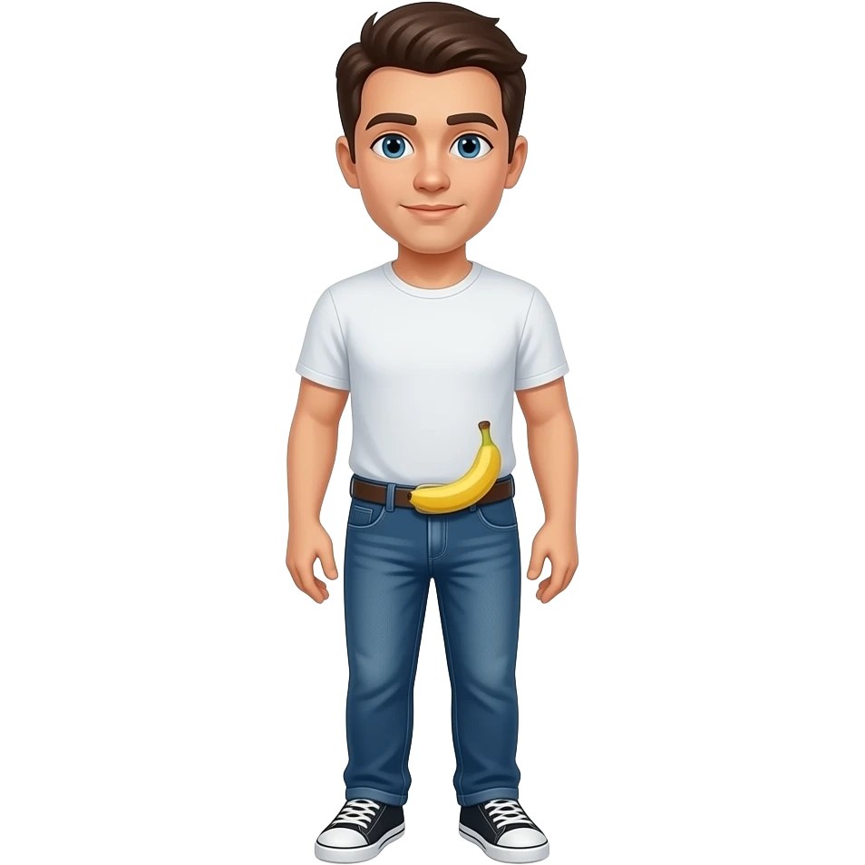 A white person full body with a banana right on the belt on body emoji