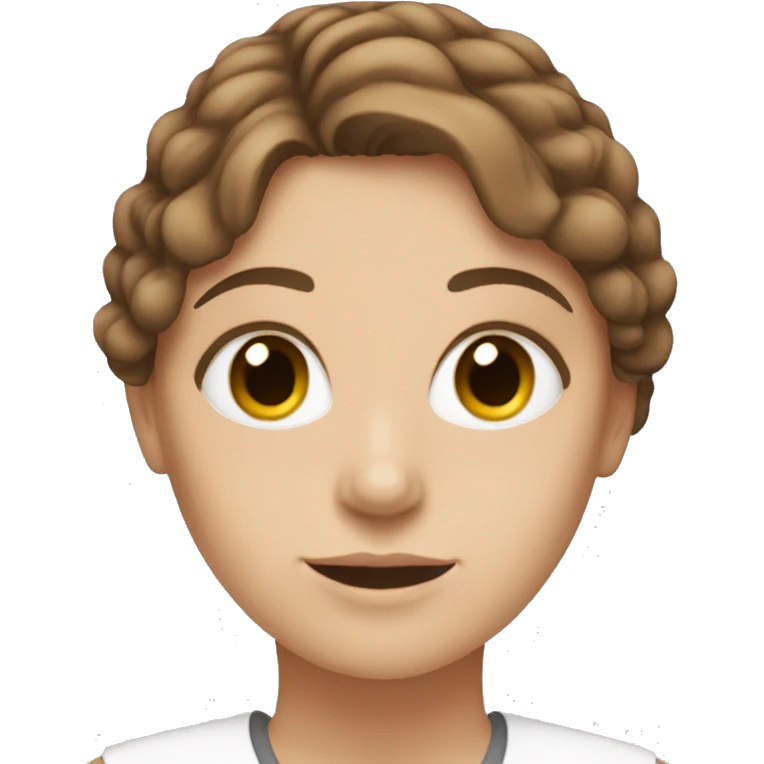 White girl with brown hair working on a la Orion  emoji
