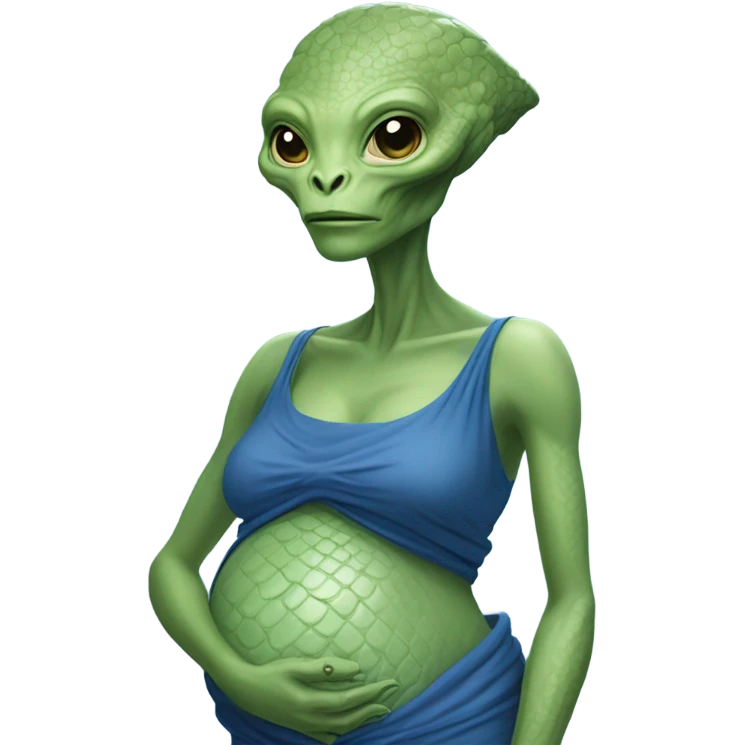 Pregnant Reptilian alien woman, full body in blue dress emoji