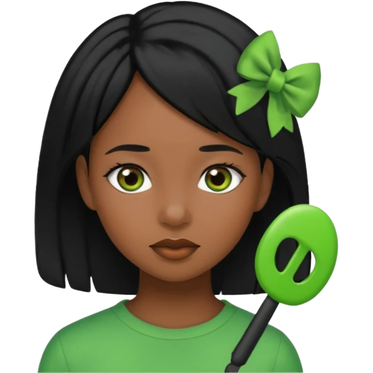 black girl with black hair and green color hairclip emoji