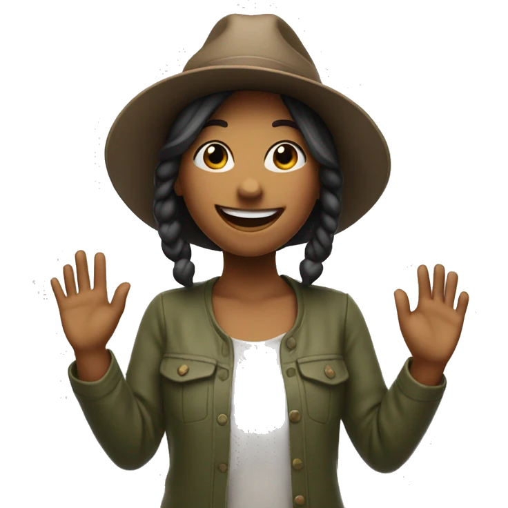 happy girl with hat and hands up emoji