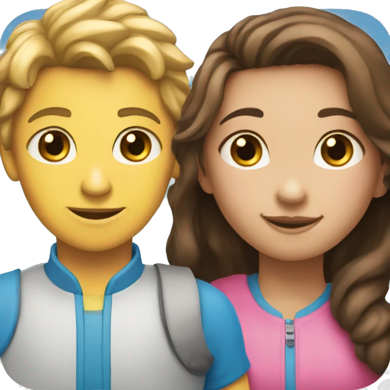 The girl on the left is pink, the boy on the right is blue is blue emoji