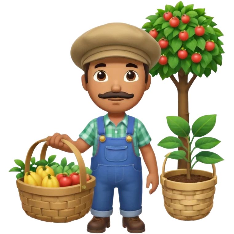 ANIMAL CROSSING CHARACTER ONLY: human famer with a beret and a mustache in the aninal crossing world 3d emoji
