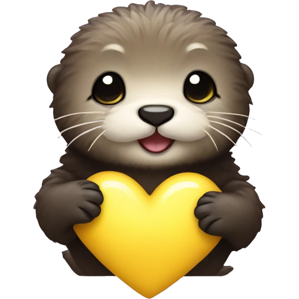 Fluffy Baby sea otter with yellow heart in its paws emoji