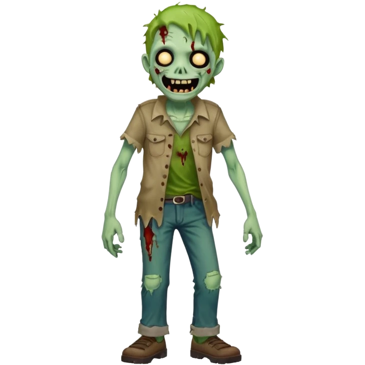 A cute, cheerful zombie is laughing at full length emoji