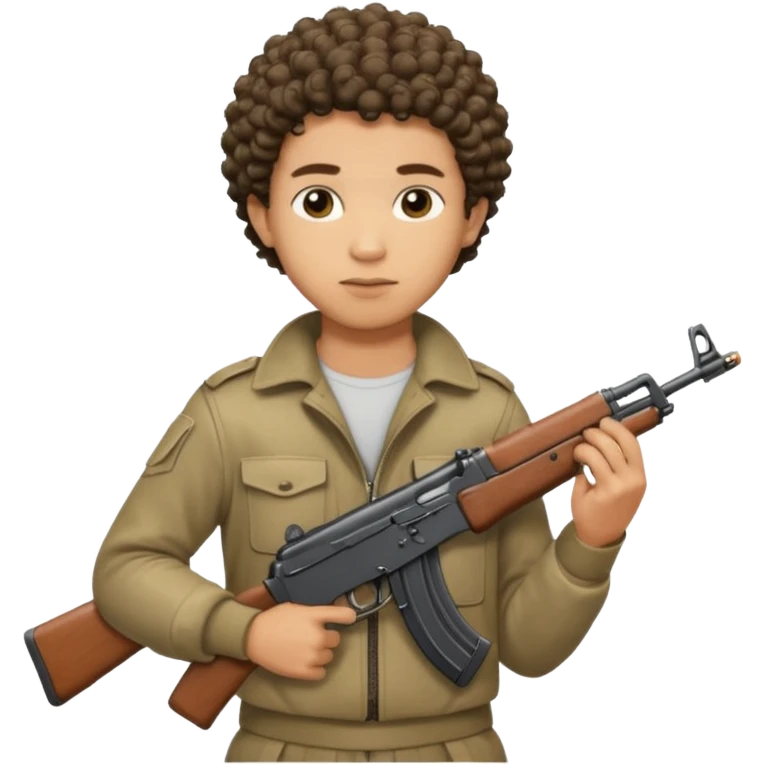 AK47 in hand, light skin male with short curly hair with a lineup  emoji