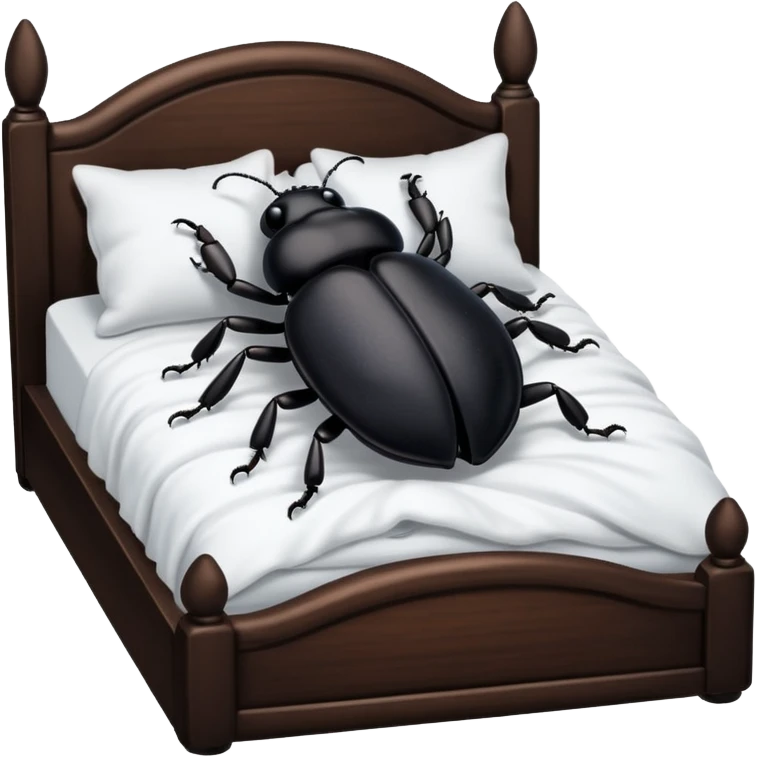 Black beetle laying down on its back in a cozy bed emoji