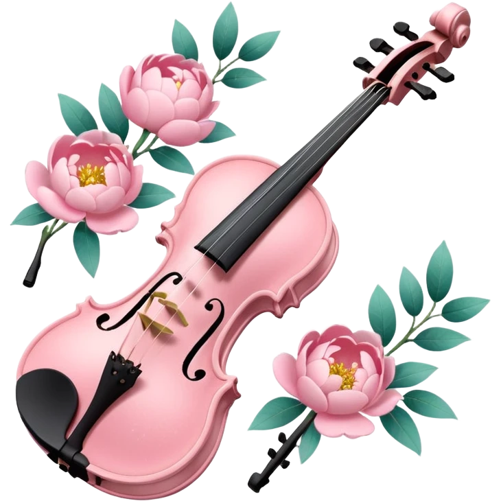 soft pastel pink violin with peonies and glitter emoji