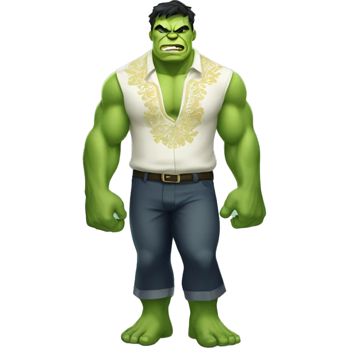 Hulk mascot wearing slacks and barong tagalog emoji