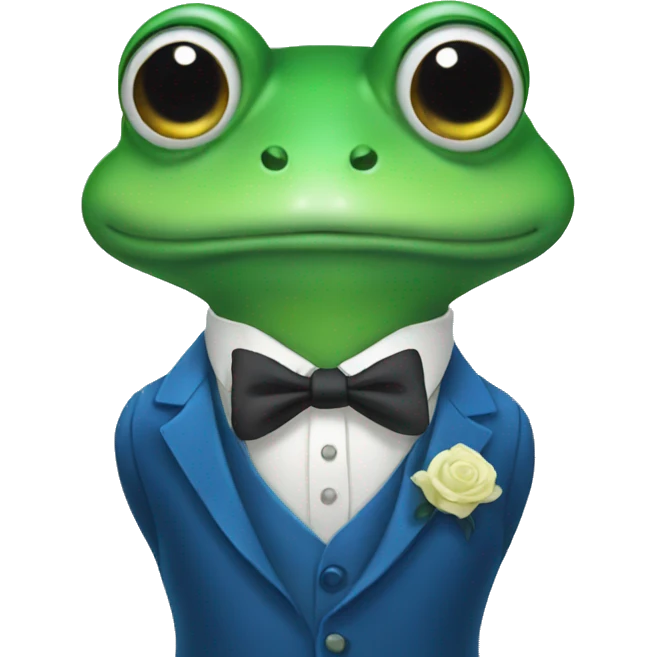 blue colored frog wearing formal attire emoji