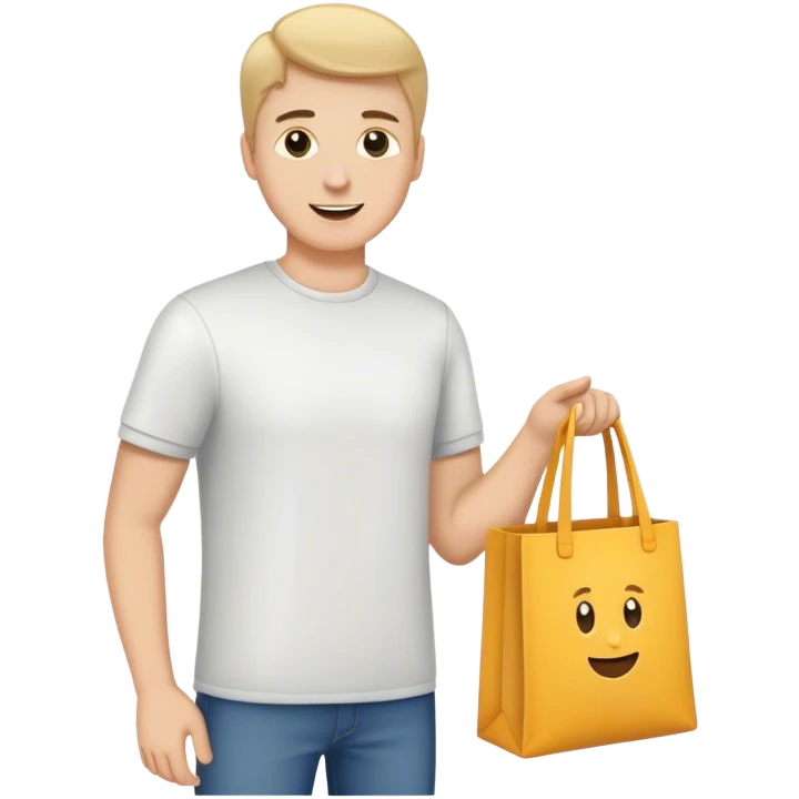 White guy receiving a tote bag emoji
