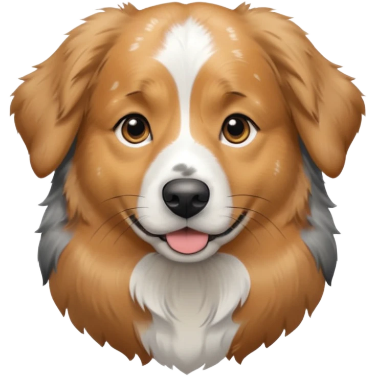 Australian Shepherd golden retriever tan eyebrows  black and speckled grey fur on chest. "No white" emoji