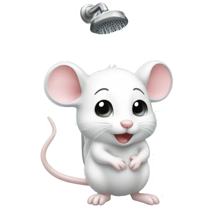 Cute white mouse taking a shower emoji