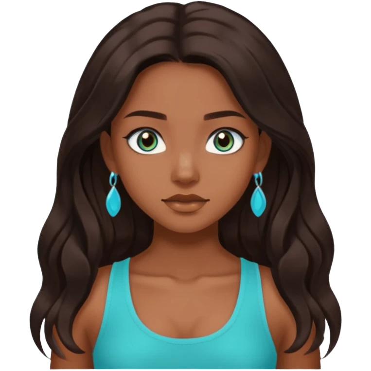 Forever Nenaa with long dark brown hair, cyan crop top, brown skin and eyes emoji