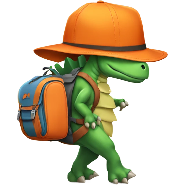 Stegosaurus carrying a backpack and a tote bag wearing an orange hat  emoji