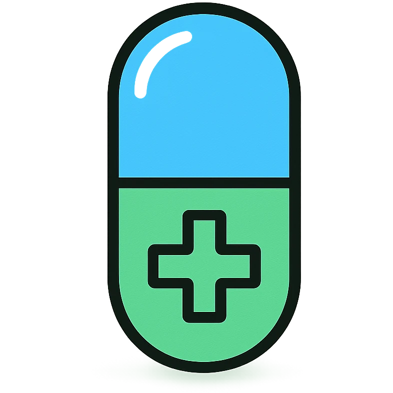 minimalist iOS app icon, professional medical style, blue and green pill capsule with subtle shine, gradient background hospital green and white, clean, trustworthy, tech-inspired, subtle depth with soft shadows, iOS-flat-design, no text, single bold medical symbol centered emoji