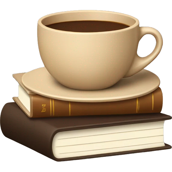beige cup of coffee on top of a small stack of brown and beige books emoji