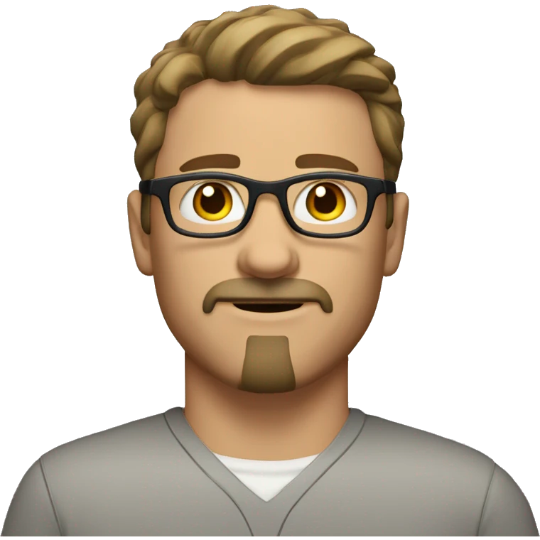 a white man with brown short hair, brown eyes with glasses and brown mustache and goatee emoji