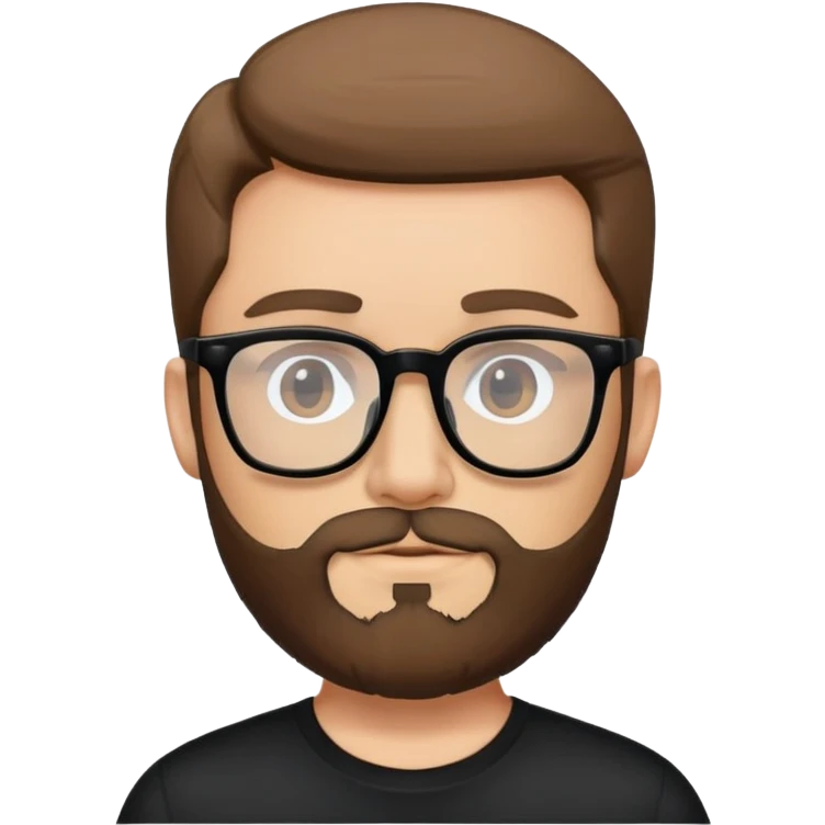 homem de barba e camisa preta e óculos só a cabeça emoji