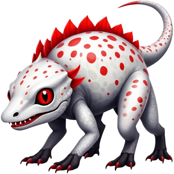 a translucent white with black belly and red eyes exotic edgy vernid-fionbri-creature with splash patterns full body emoji