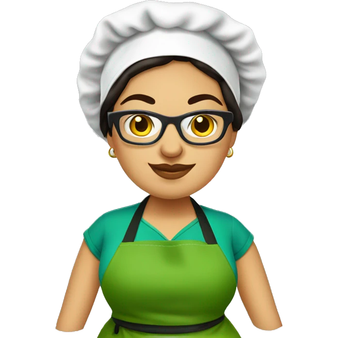 mexican chubby lady green apron  with glasses cooking tacos emoji