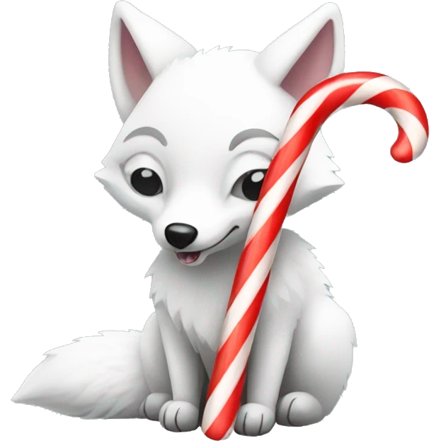 Arctic fox eating candy cane emoji