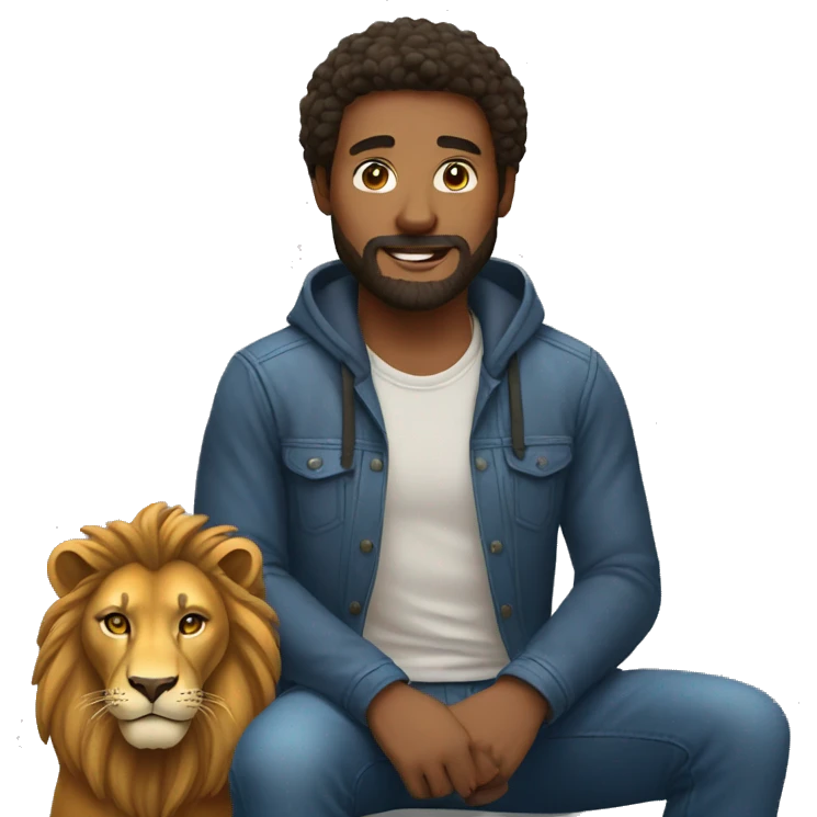a man sitting infront of a lion emoji