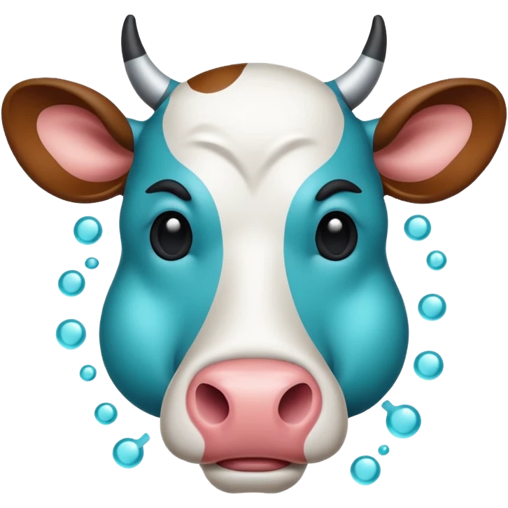 Flat emoji-style icon of a cow head with a virus symbol overlay, showing image-based disease detection. Bold outlines, minimal details, modern vector look, rounded shapes, high contrast, teal and blue accents, no text, transparent background. emoji
