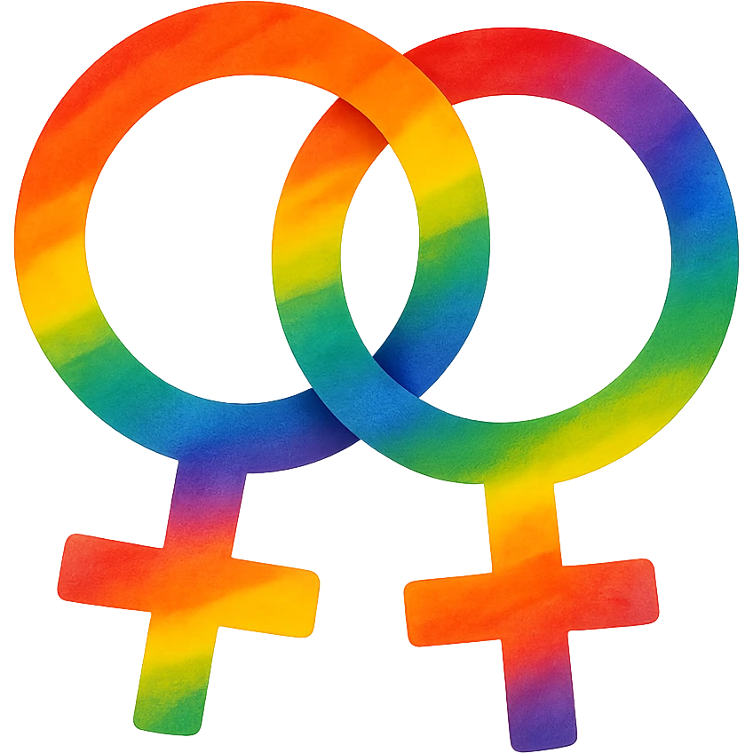gay pride two interlocked female symbols, rainbow gradient, friendly and inclusive emoji