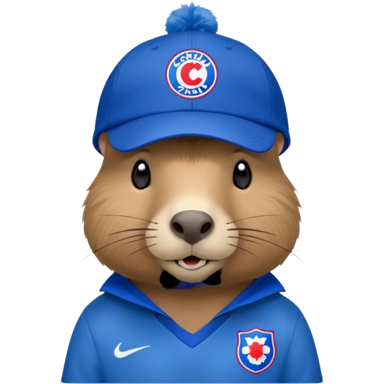 Capibara with a cruz azul soccer logo in a cap emoji