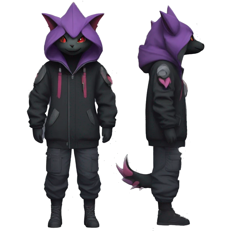 Dark Anthro Cool Noivern-Quilava -Pokémon Punk Techwear Hoodie Cargo Collar Full Body emoji