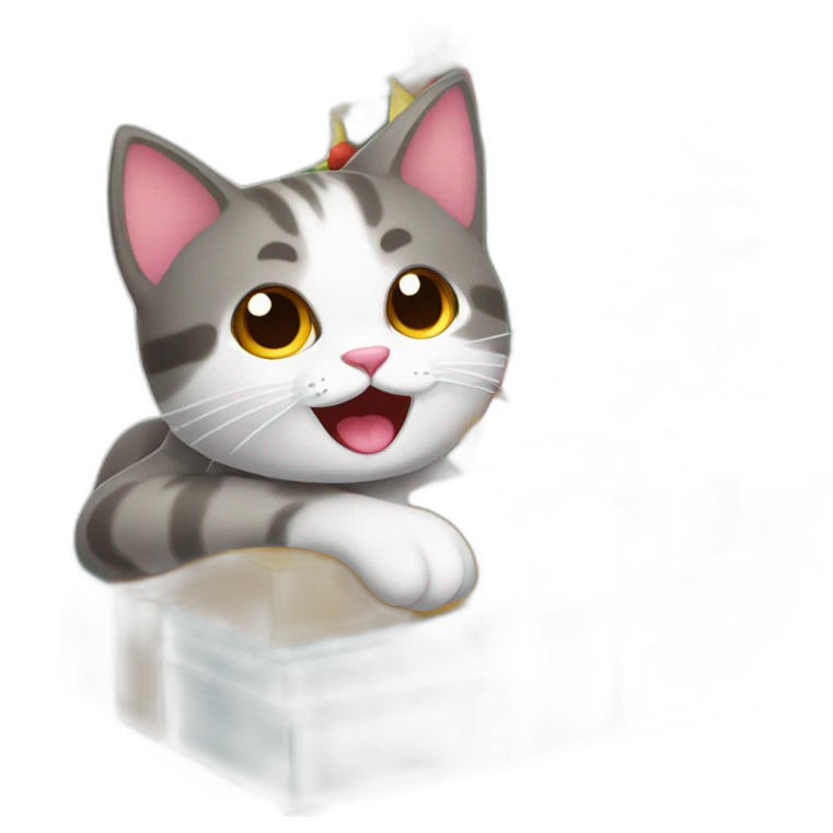 Gato abriendo los regalos de Navidad emoji
