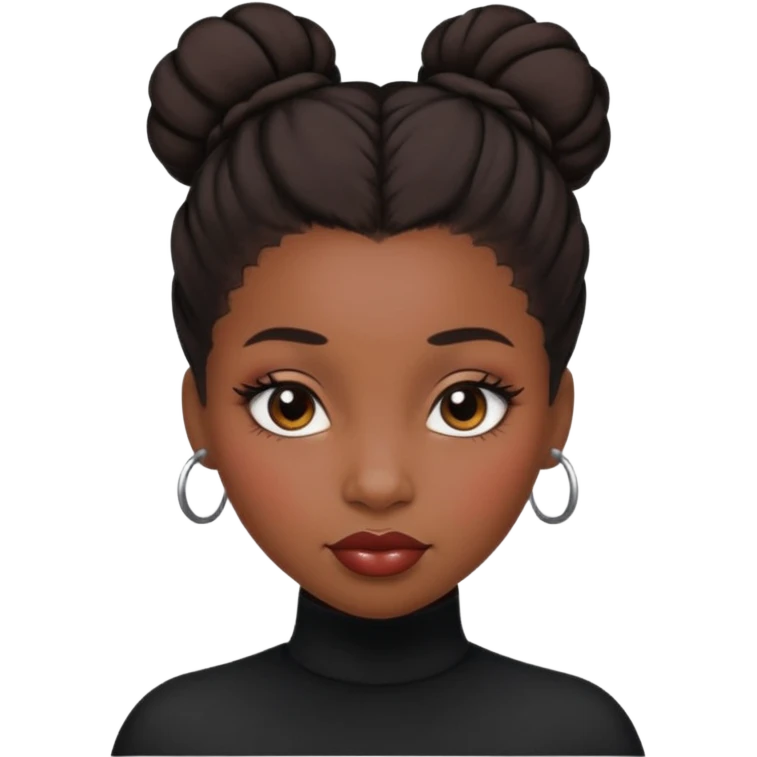 A black girl with edges and plump lips and long lashes with a bun in her hair and she looks like a baddie emoji