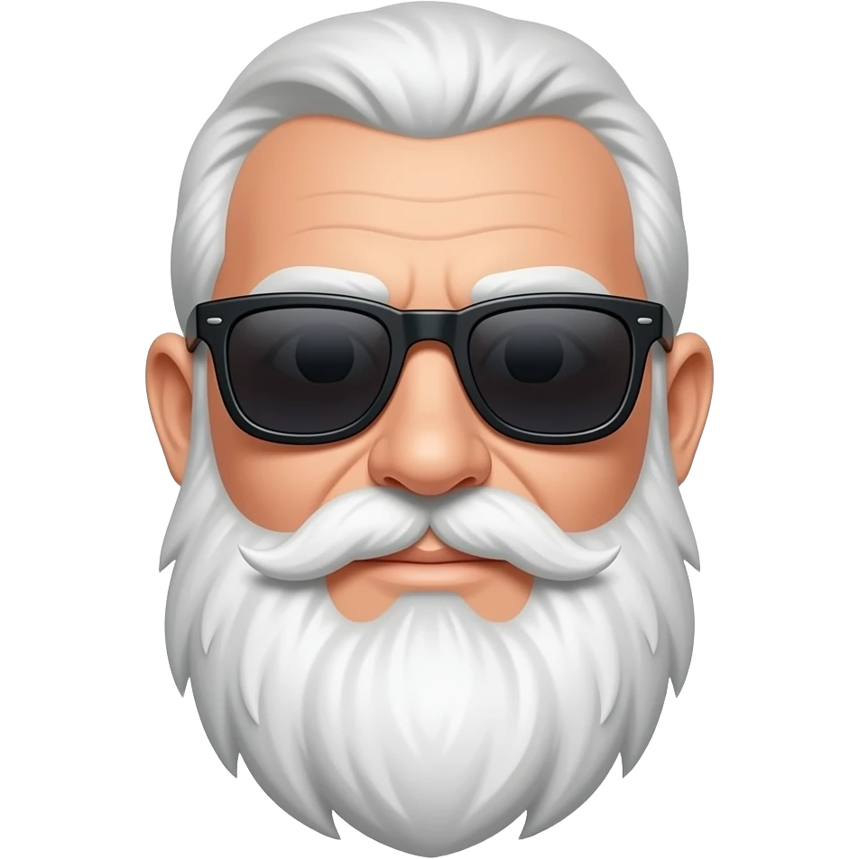 White bald guy with full beard with sunglasses and as middle age emoji