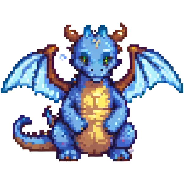 pixel art dragon, stubby wings, sitting pose emoji