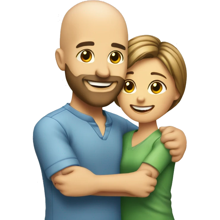 Happy-secret-couple-bald-guy-with-beard-with-boy-haircut-girl-hug emoji