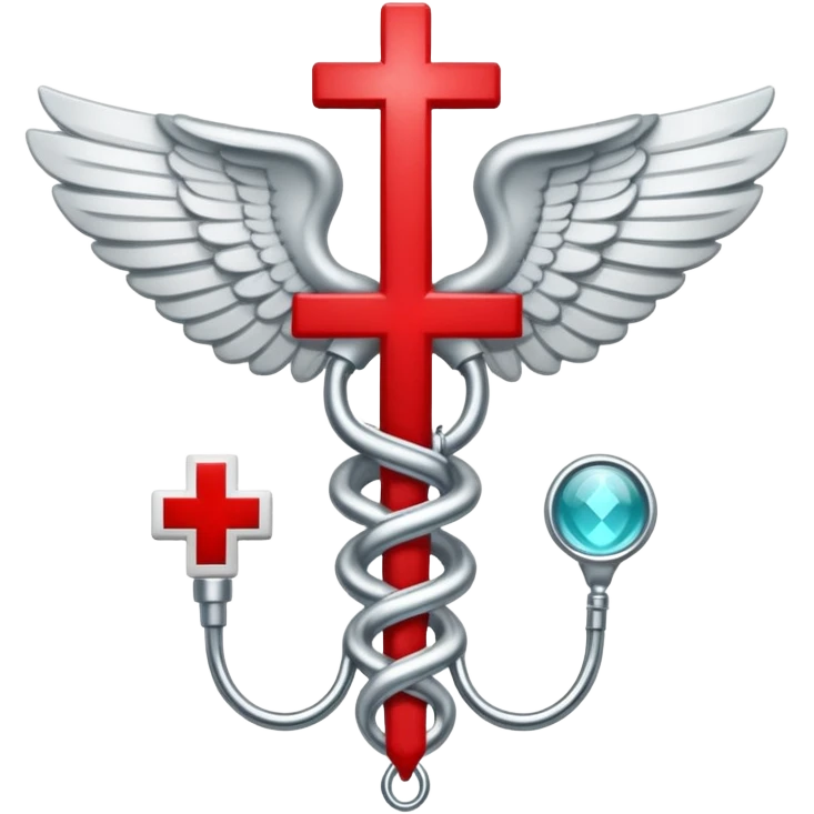 An icon featuring a caduceus (The Hygeia Vessel), a red cross, symbolizing medicine. The design includes medical tools and symbols, representing healthcare, diagnosis, and healing practices. Transparent background highlights the profession and study of medicine. emoji