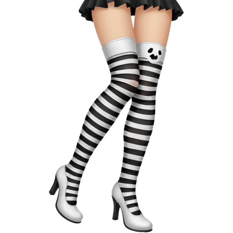 black and white striped stockings with two holes on each leg of white leather emoji