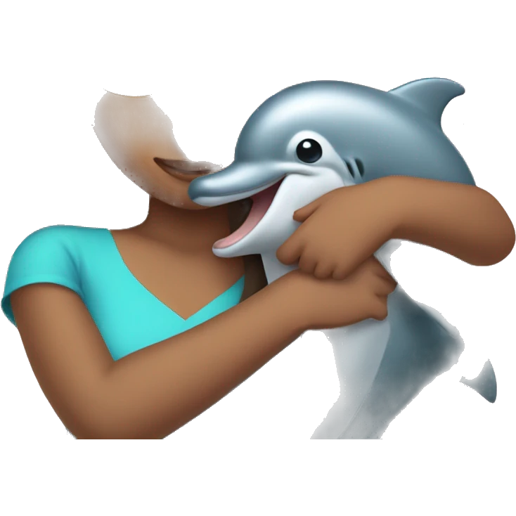 girl with brown hair hugging a dolphin emoji