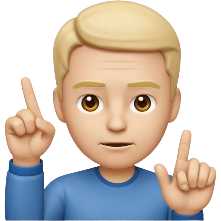 iOS-style 3D emoji: a person with slightly furrowed eyebrows, serious expression, head tilted forward, index finger raised and wagging, with motion lines around the finger to show movement emoji