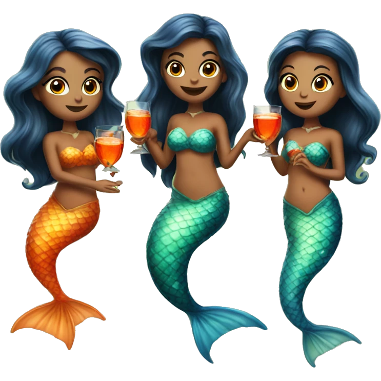 Three beautiful mermaids drinking aperol  emoji