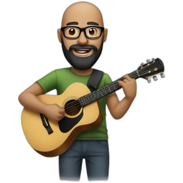 Bald Guy with long black beard, glasses playing guitar emoji