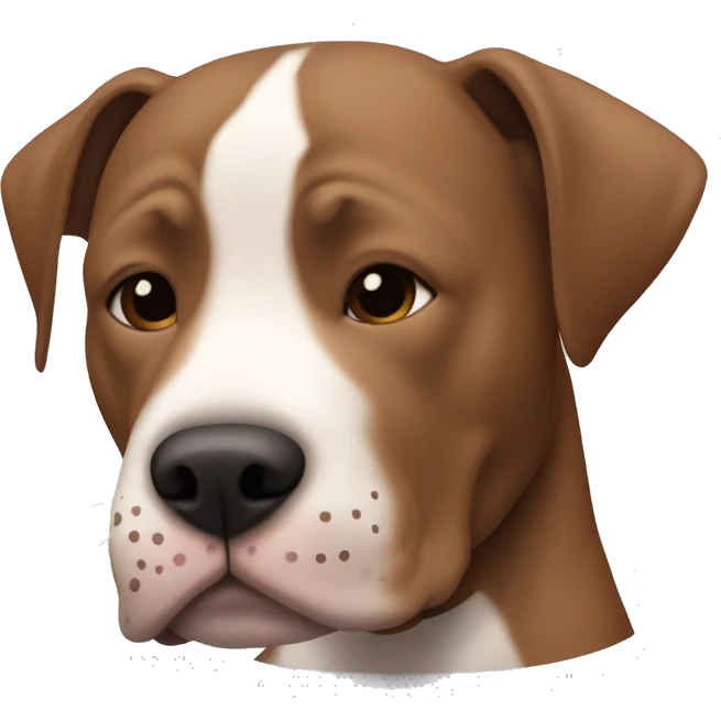A dog of the American pit bull terrier breed who is hugging a brown haired girl. The dog must be red in color with a white patch on the neck and a black nose. emoji