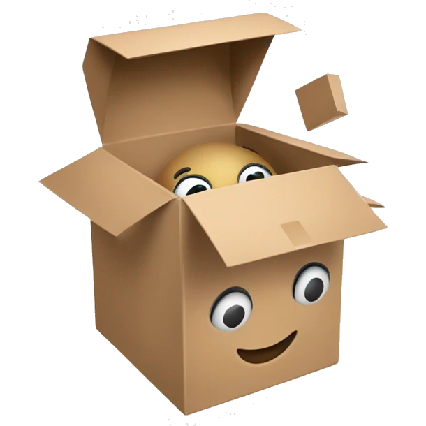 thinking outside the box, a happy box that the top is open and it has hands, I need to use for a linkedin post emoji