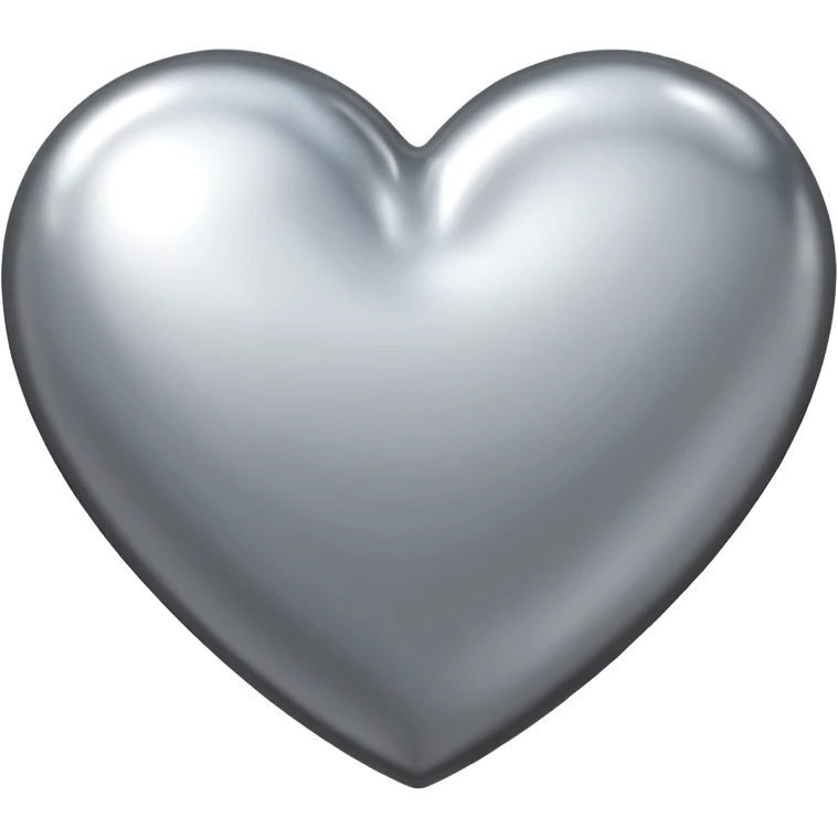 Liquid chrome heart emoji, silver metallic color, iOS emoji style, smooth reflective surface, rounded shape, realistic highlights, minimal background emoji