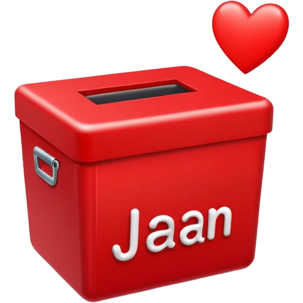 JAAN in bold letters in a red box with hearts  emoji