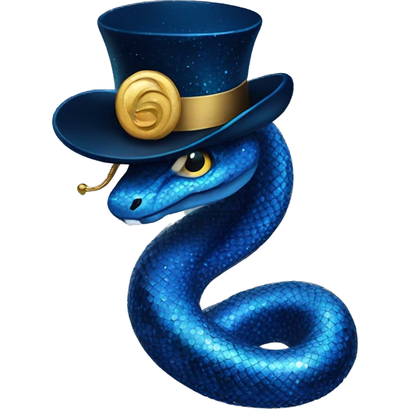 Dark blue glittery snake with top hat emoji