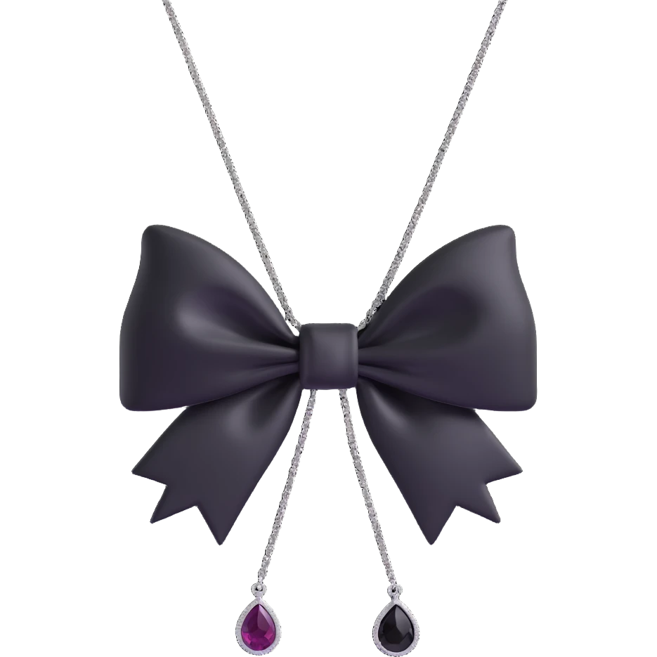 3D emoji gothic bow, black velvet, silver chain, deep onyx gemstone, ornate and dramatic emoji