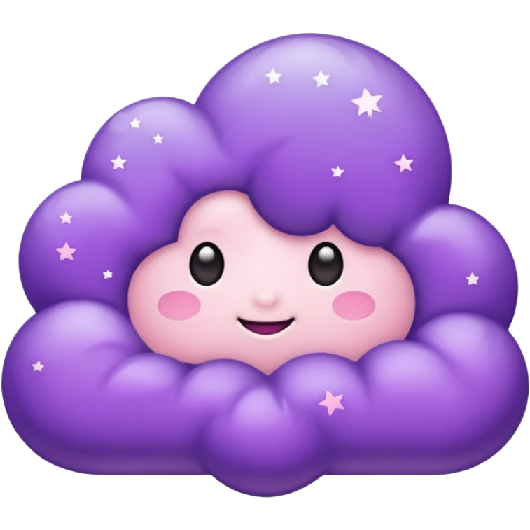 I want a purple cloud that's not like this one ☁️ but has a realistic shape without changing its appearance. The cloud should have a slightly white shaded part and should be starry but still purple/pink. The cloud has to be without face and complete purple. emoji