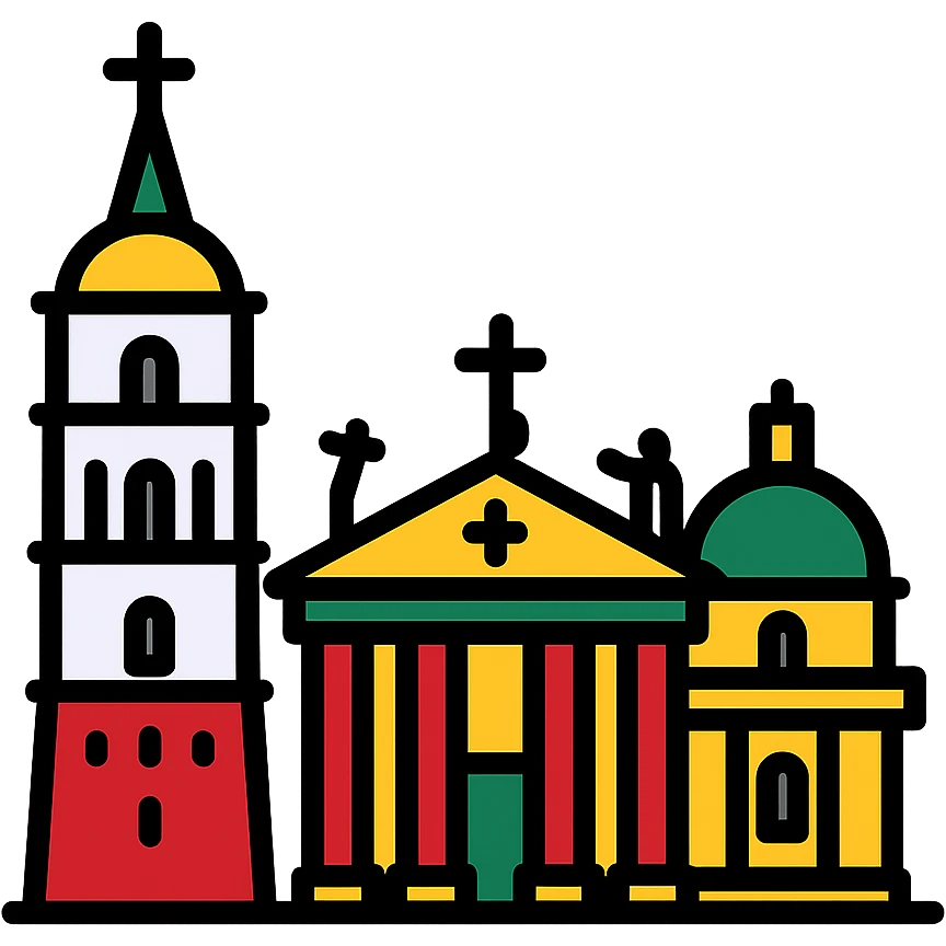 Discord role icon of Vilnius Cathedral Lithuania, simple bold style, emphasizing unique architecture and national colors emoji